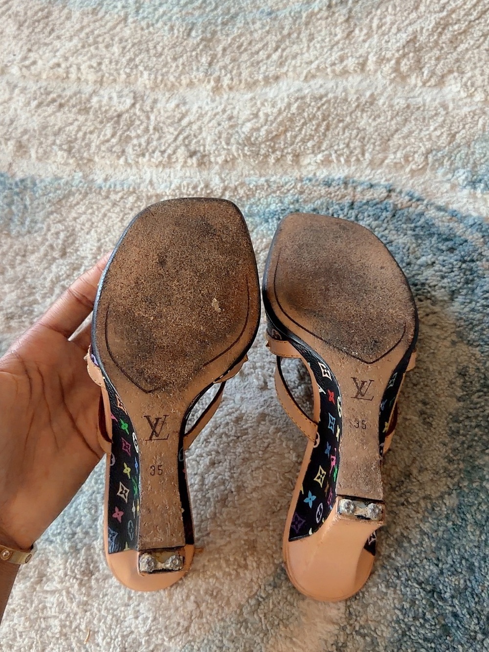 Louis Vuitton Murakami multicolored black monogram bow wedges - Picture 4 of 4